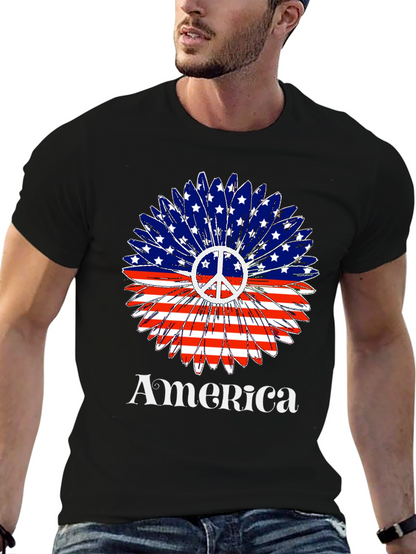 America Peace Sign Flower T-Shirt