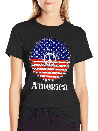 America Peace Sign Flower T-Shirt