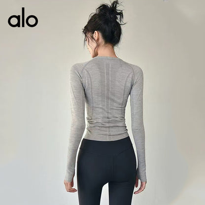 Alo Yoga Nude Feel Versatile Long Sleeve T-shirt, Slim Fit Quick Dry Sports Fitness Yoga Top