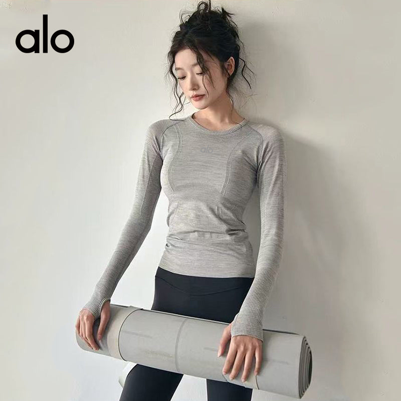 Alo Yoga Nude Feel Versatile Long Sleeve T-shirt, Slim Fit Quick Dry Sports Fitness Yoga Top