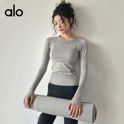 Alo Yoga Nude Feel Versatile Long Sleeve T-shirt, Slim Fit Quick Dry Sports Fitness Yoga Top