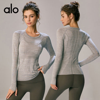 Alo Yoga Nude Feel Versatile Long Sleeve T-shirt, Slim Fit Quick Dry Sports Fitness Yoga Top