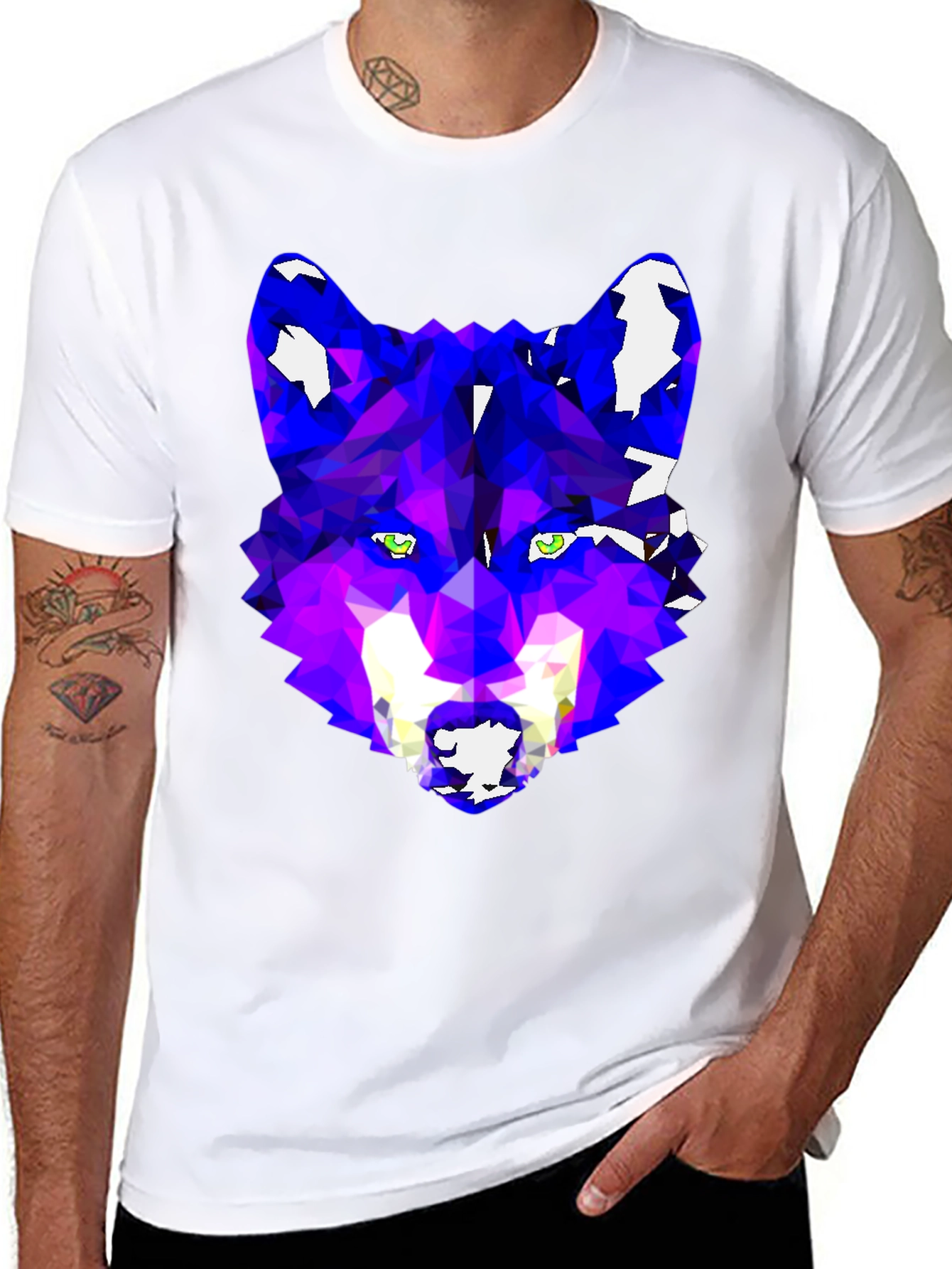 Geometric Wolf Graphic Tee - Modern Artistic Design