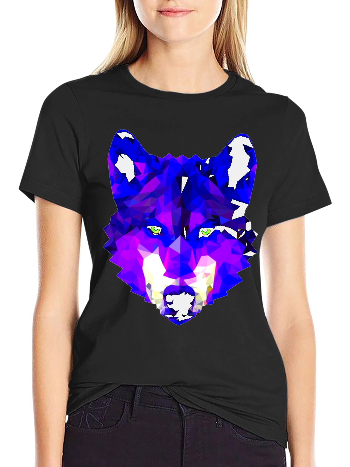 Geometric Wolf Graphic Tee - Modern Artistic Design