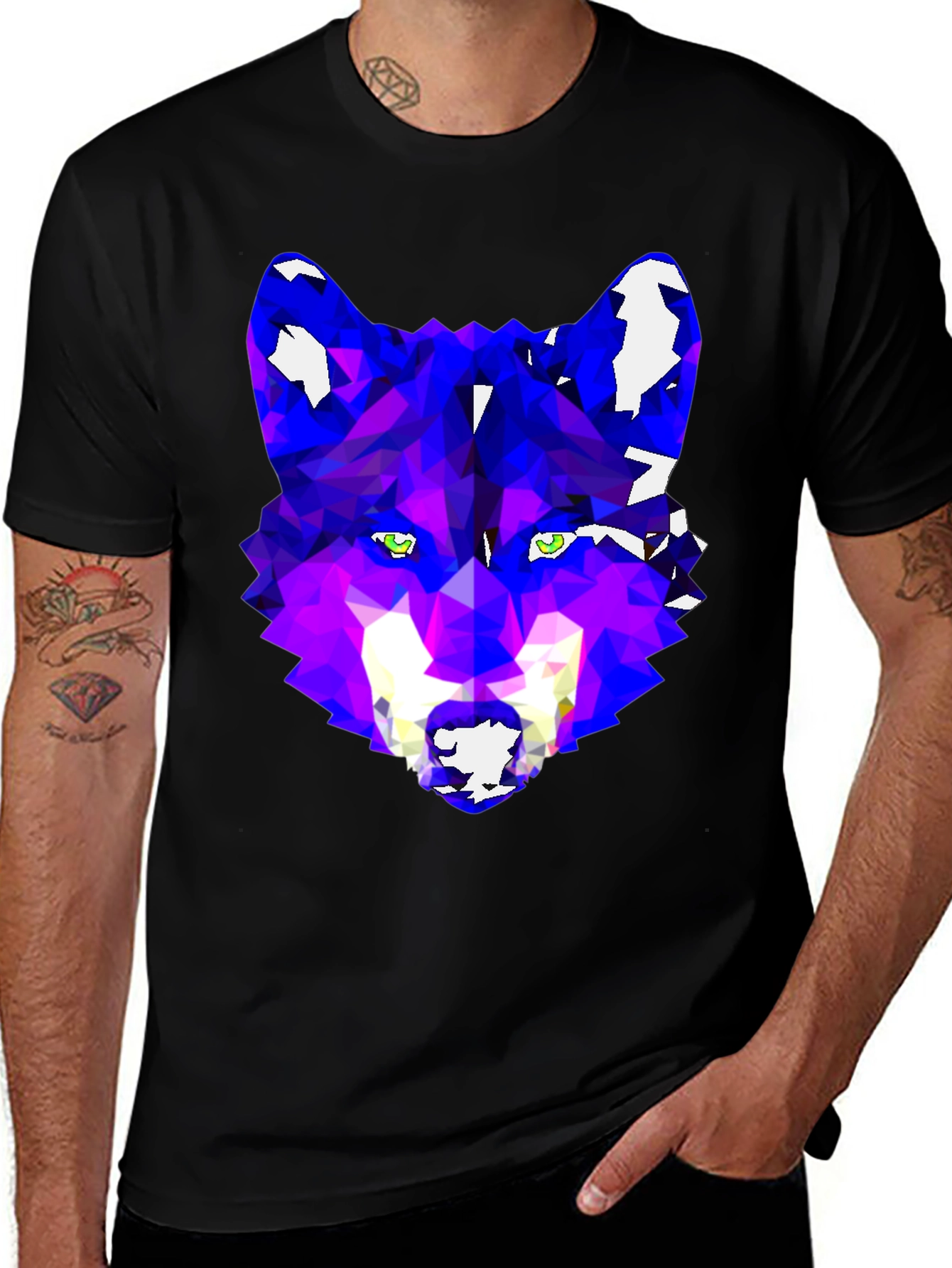 Geometric Wolf Graphic Tee - Modern Artistic Design