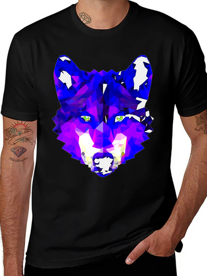 Geometric Wolf Graphic Tee - Modern Artistic Design