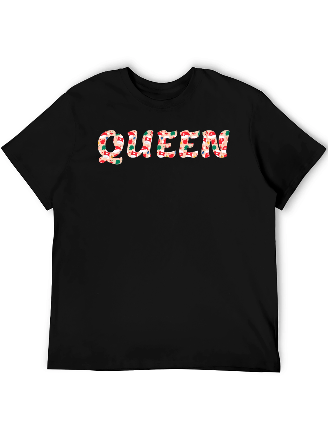 Queen Christmas Pattern Black T-Shirt