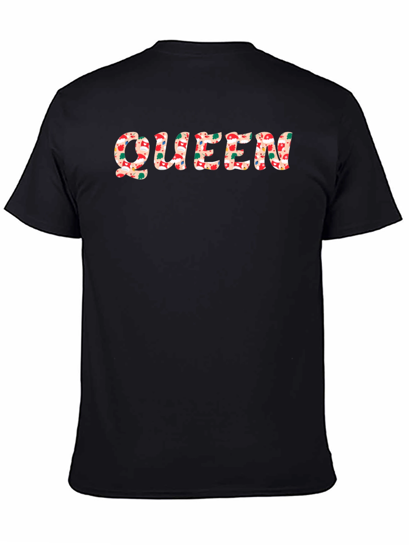 Queen Christmas Pattern Black T-Shirt