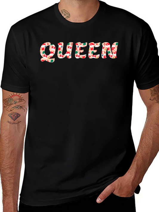 Queen Christmas Pattern Black T-Shirt
