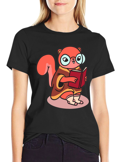 Bookish Squirrel Tee - Cartoon Animal Shirt