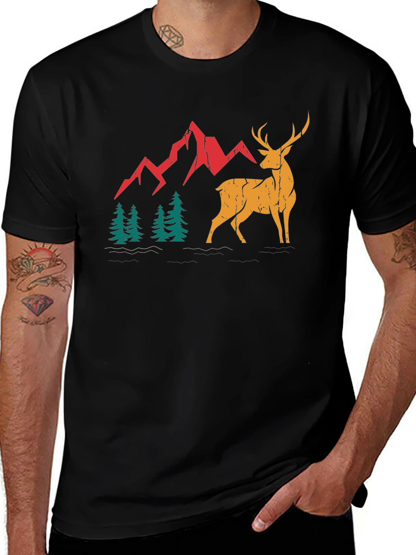 Mountain Deer Graphic Tee - Black