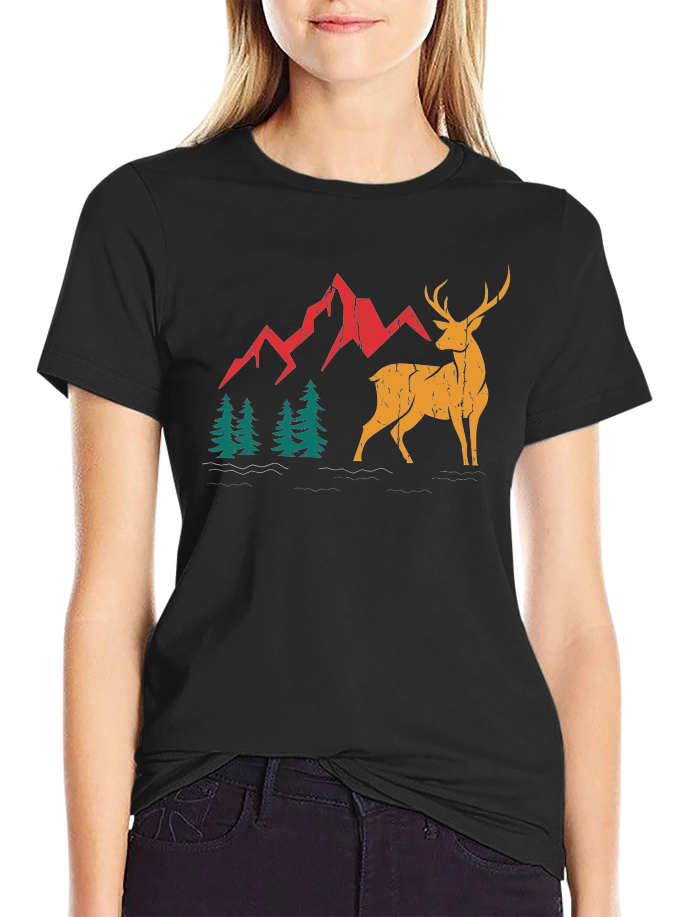 Mountain Deer Graphic Tee - Black
