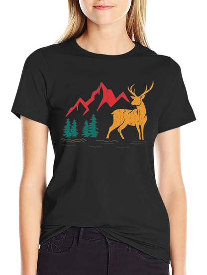 Mountain Deer Graphic Tee - Black