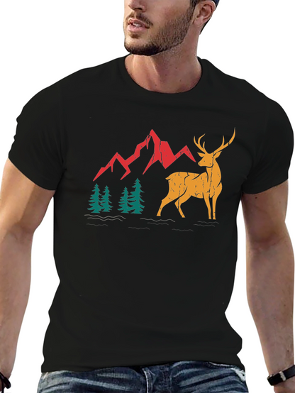 Mountain Deer Graphic Tee - Black