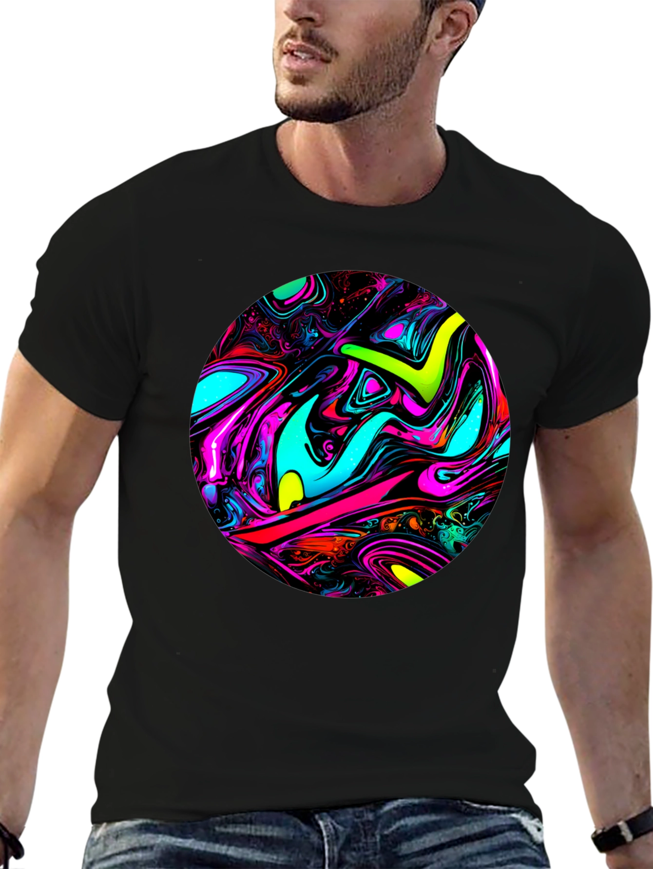 Psychedelic Swirl Graphic Black T-Shirt