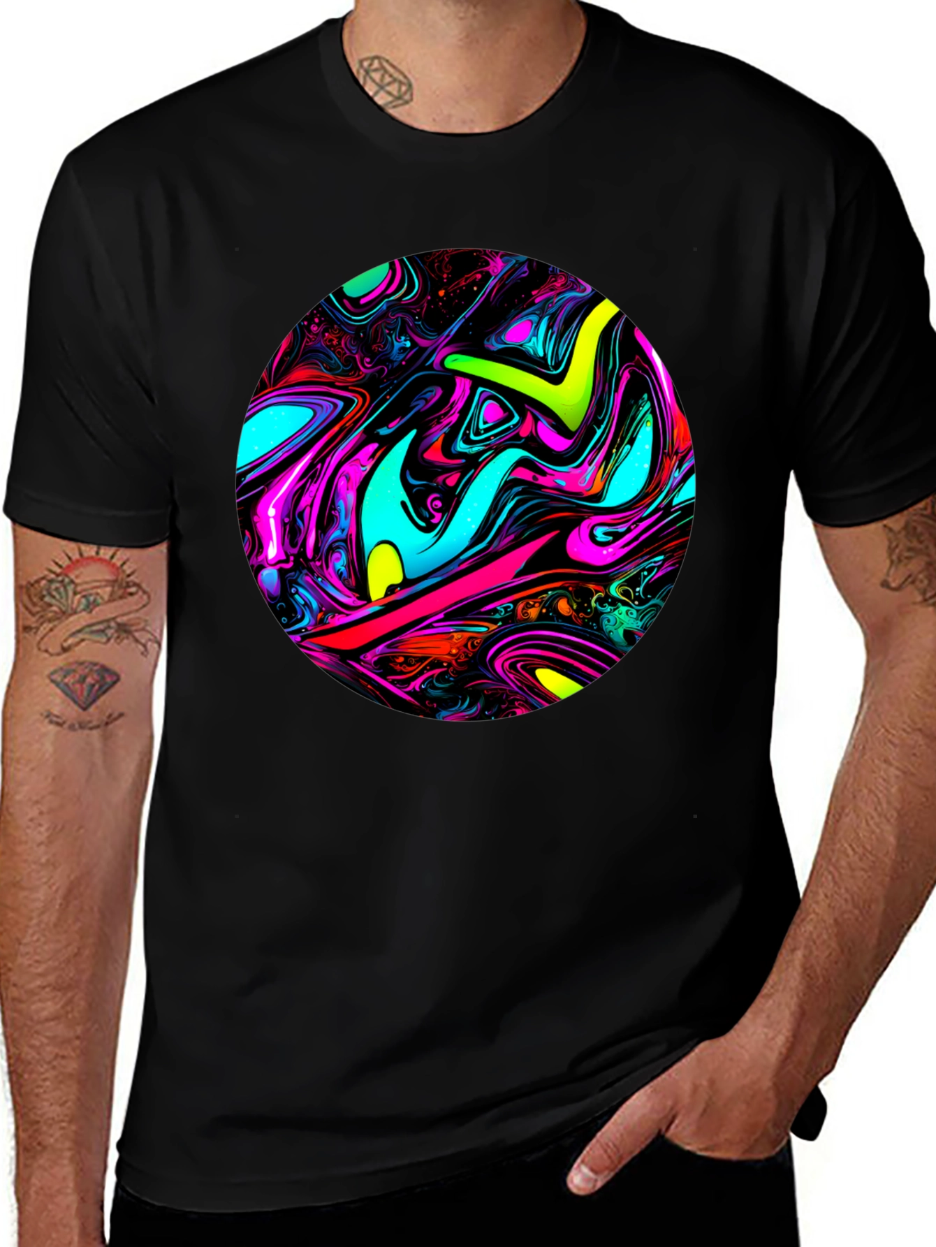 Psychedelic Swirl Graphic Black T-Shirt