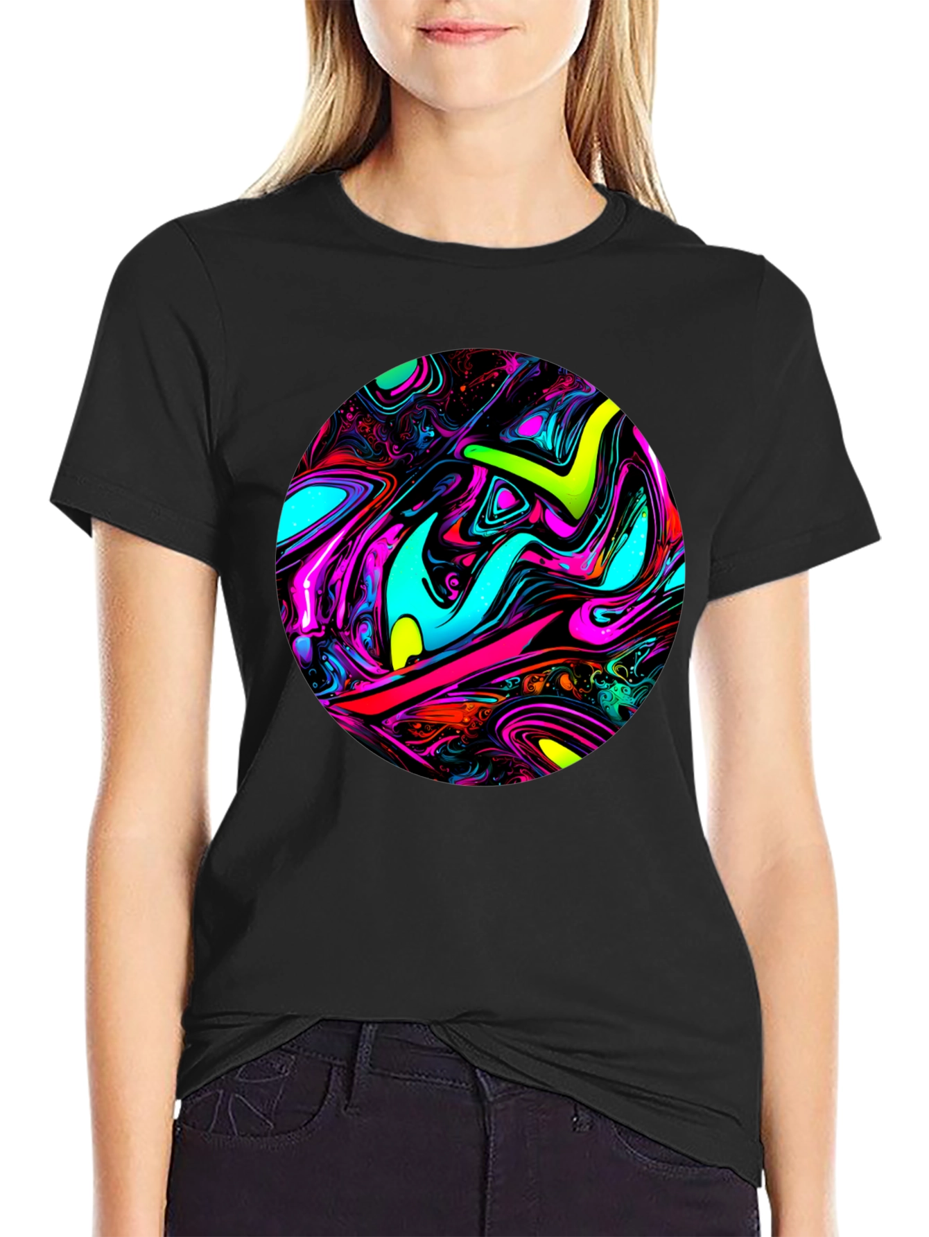 Psychedelic Swirl Graphic Black T-Shirt
