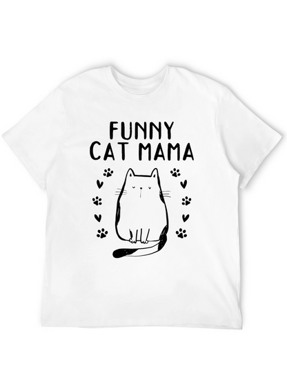 Funny Cat Mama Graphic Tee - Black Cotton Shirt