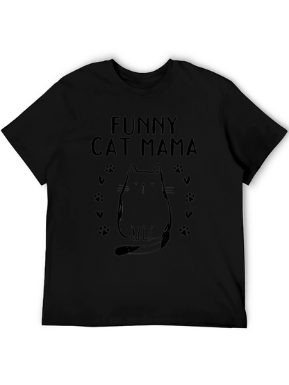 Funny Cat Mama Graphic Tee - Black Cotton Shirt