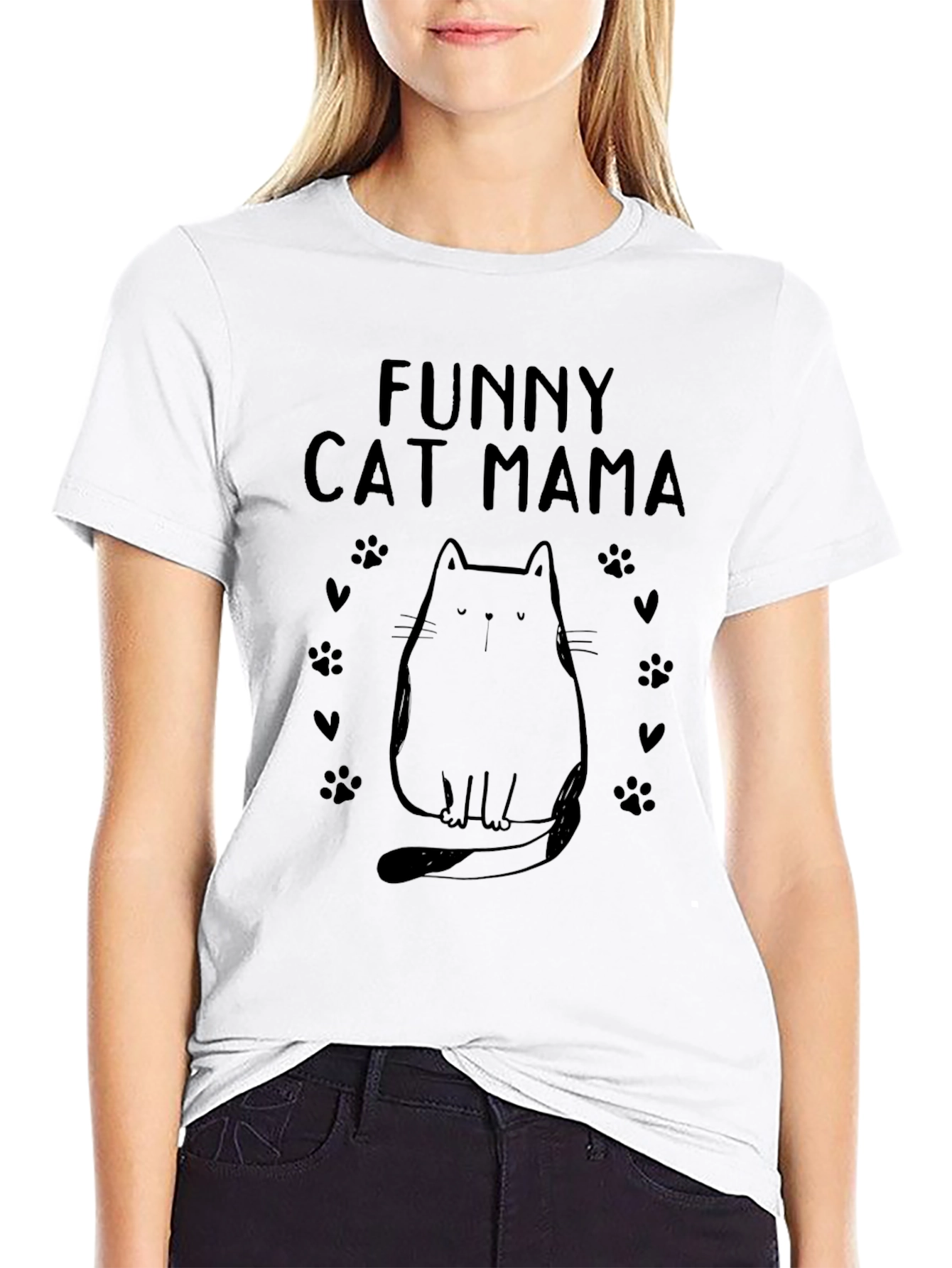 Funny Cat Mama Graphic Tee - Black Cotton Shirt