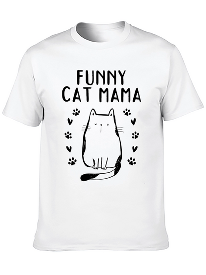 Funny Cat Mama Graphic Tee - Black Cotton Shirt