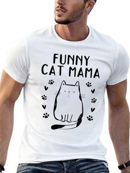 Funny Cat Mama Graphic Tee - Black Cotton Shirt
