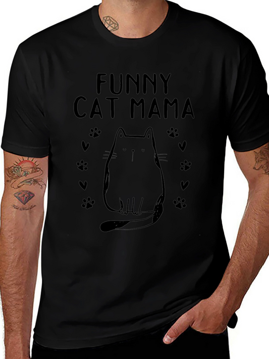 Funny Cat Mama Graphic Tee - Black Cotton Shirt