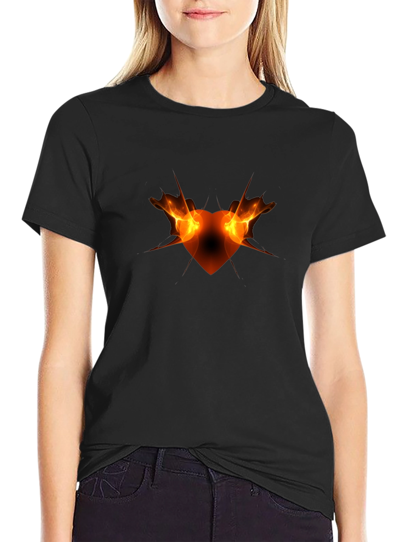 Fiery Heart Graphic Black Tee