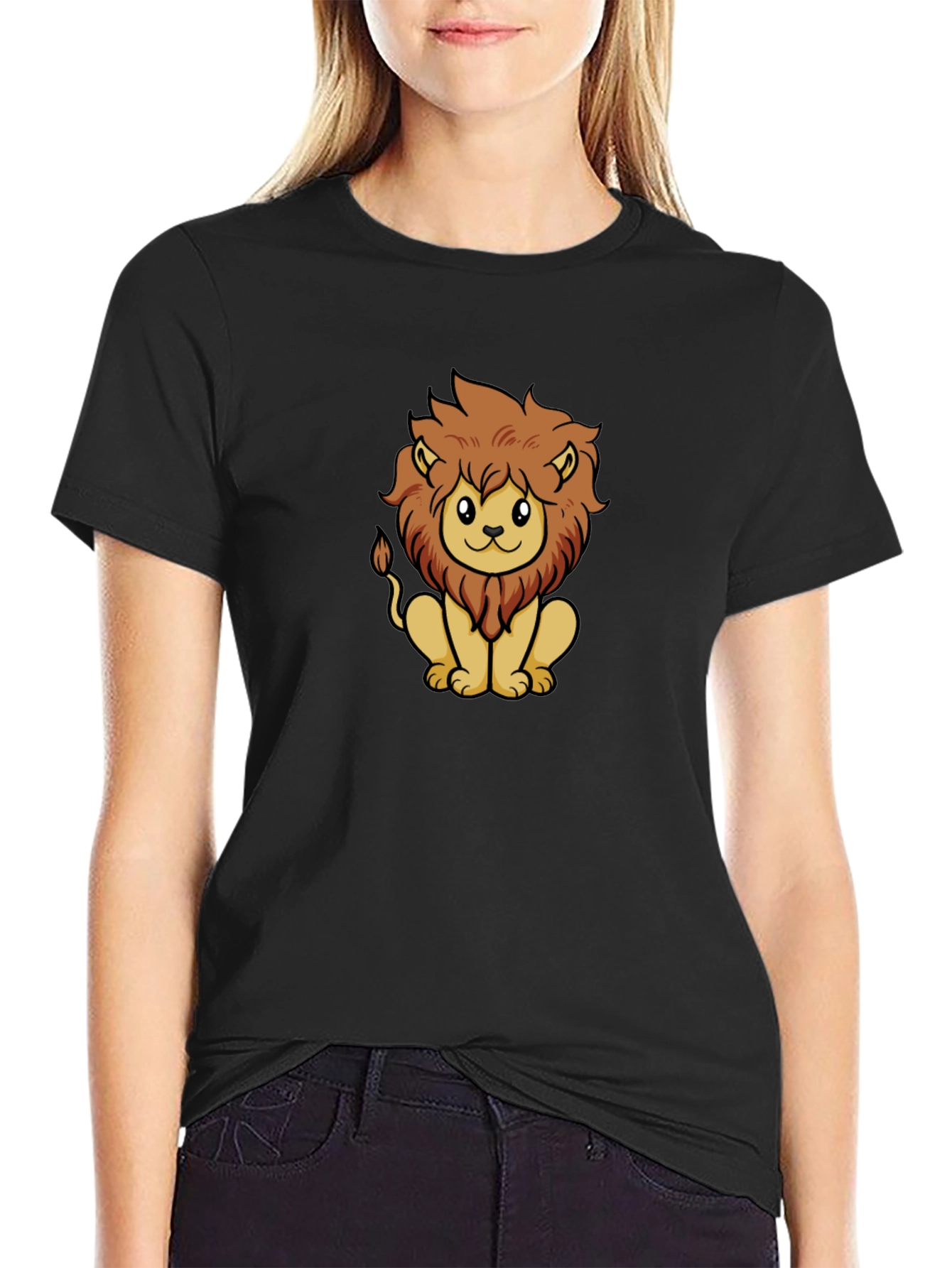 Cute Lion Graphic Tee - Unisex Black T-Shirt
