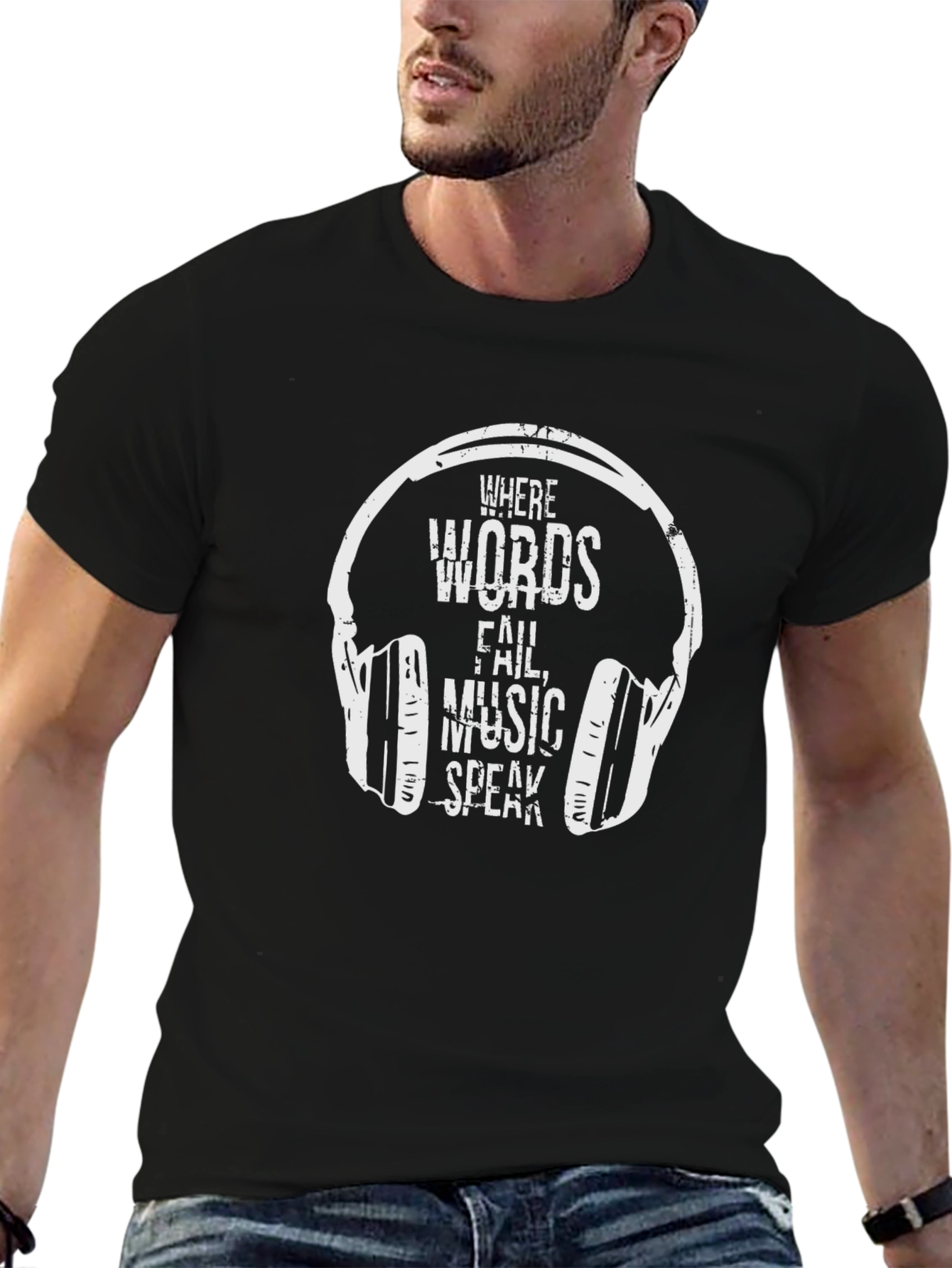 Music Speaks Graphic Tee - Black Cotton T-Shirt