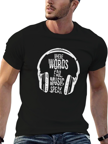 Music Speaks Graphic Tee - Black Cotton T-Shirt