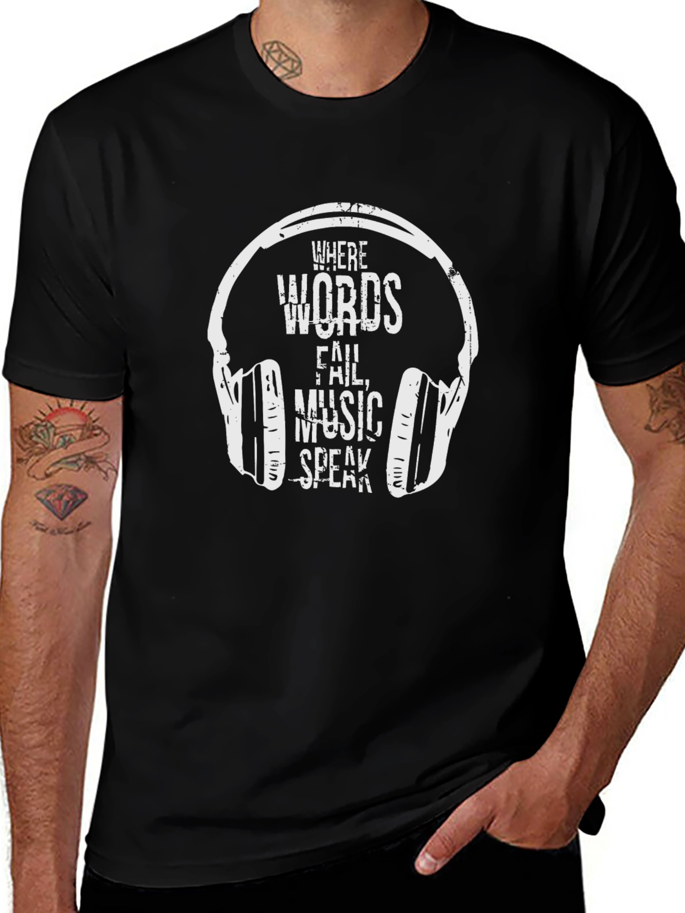 Music Speaks Graphic Tee - Black Cotton T-Shirt