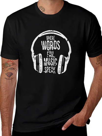 Music Speaks Graphic Tee - Black Cotton T-Shirt