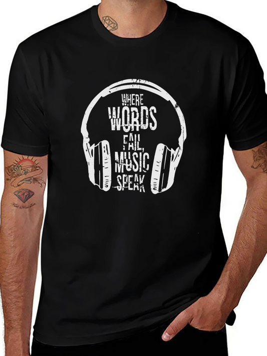 Music Speaks Graphic Tee - Black Cotton T-Shirt