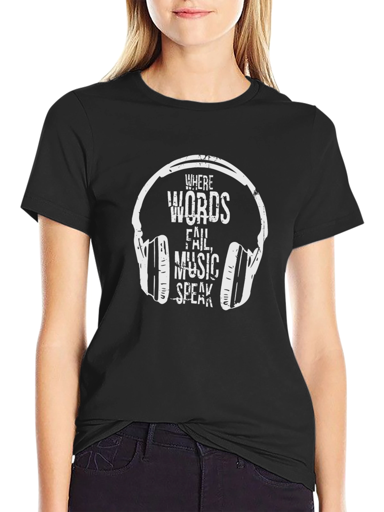 Music Speaks Graphic Tee - Black Cotton T-Shirt
