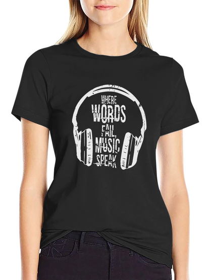 Music Speaks Graphic Tee - Black Cotton T-Shirt