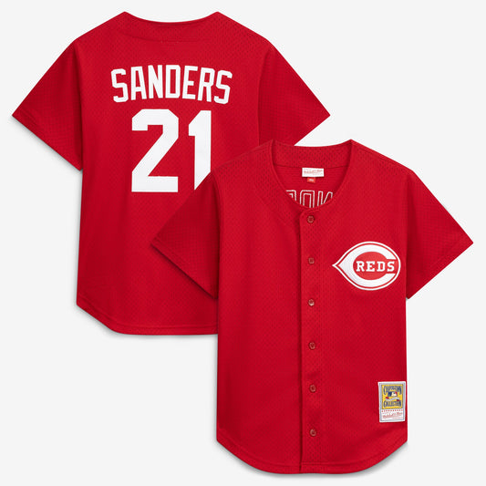 Deion Sanders Cincinnati Reds Mitchell &amp;amp; Ness Cooperstown Mesh Batting Practice Button-Up Jersey - Red