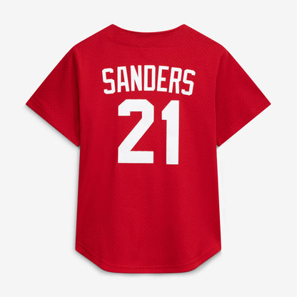 Deion Sanders Cincinnati Reds Mitchell &amp;amp; Ness Cooperstown Mesh Batting Practice Button-Up Jersey - Red