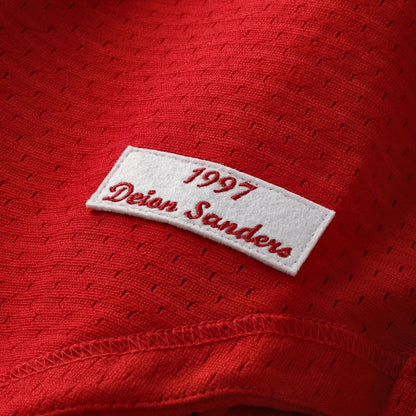 Deion Sanders Cincinnati Reds Mitchell &amp;amp; Ness Cooperstown Mesh Batting Practice Button-Up Jersey - Red