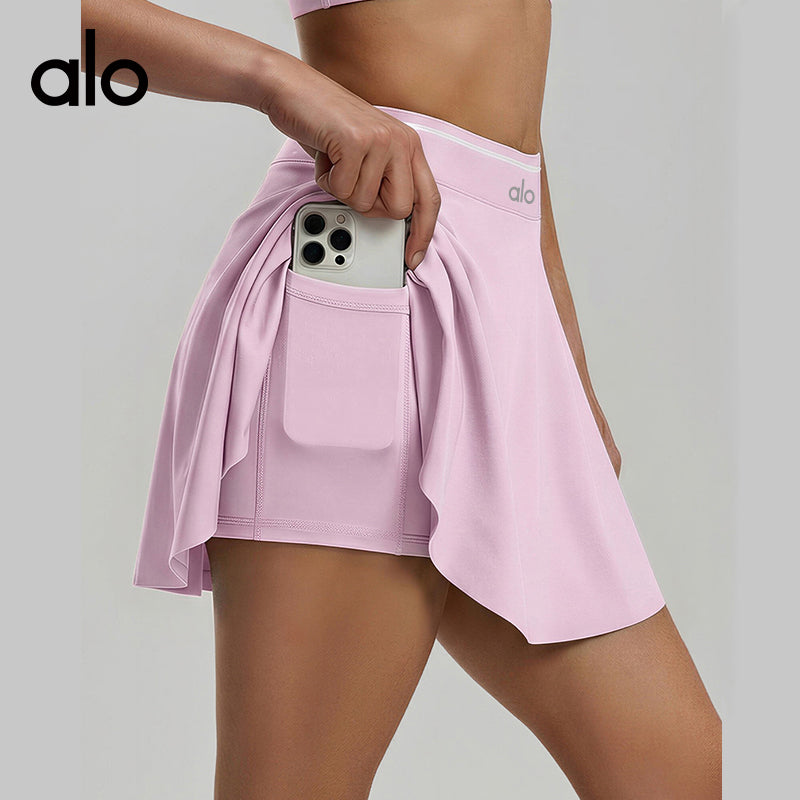 Alo Yoga Color-block Quick-dry Sports Skirt, 2-in-1 Fake Two-piece Tennis Skirt for Running Fitness Yoga