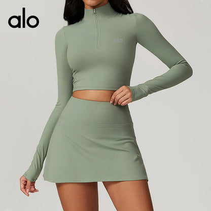 Alo Yoga Casual Long Sleeve Yoga Outfit, High Support Quick-Dry Fitness T-Shirt Set