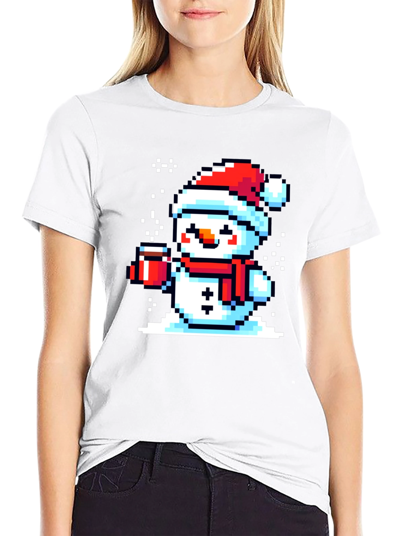 Pixel Snowman T-Shirt - Festive Holiday Style