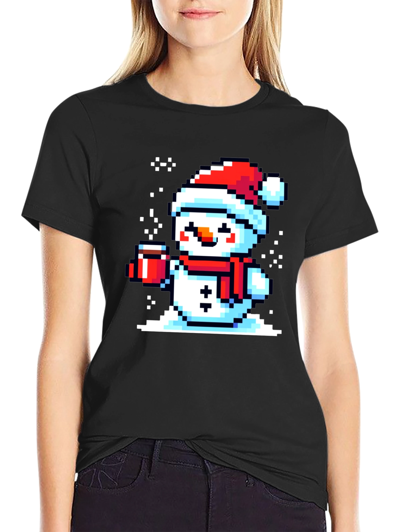 Pixel Snowman T-Shirt - Festive Holiday Style