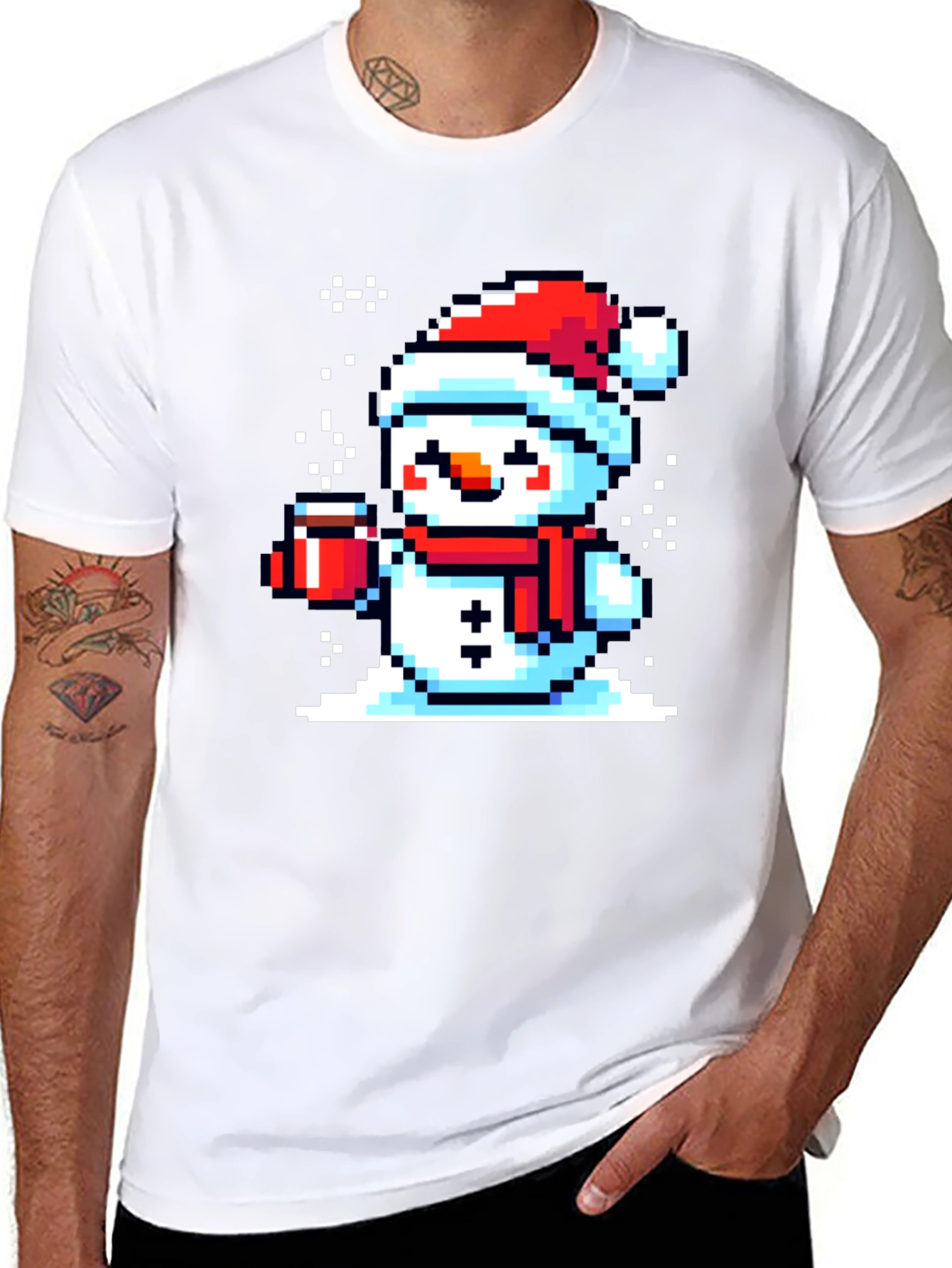 Pixel Snowman T-Shirt - Festive Holiday Style