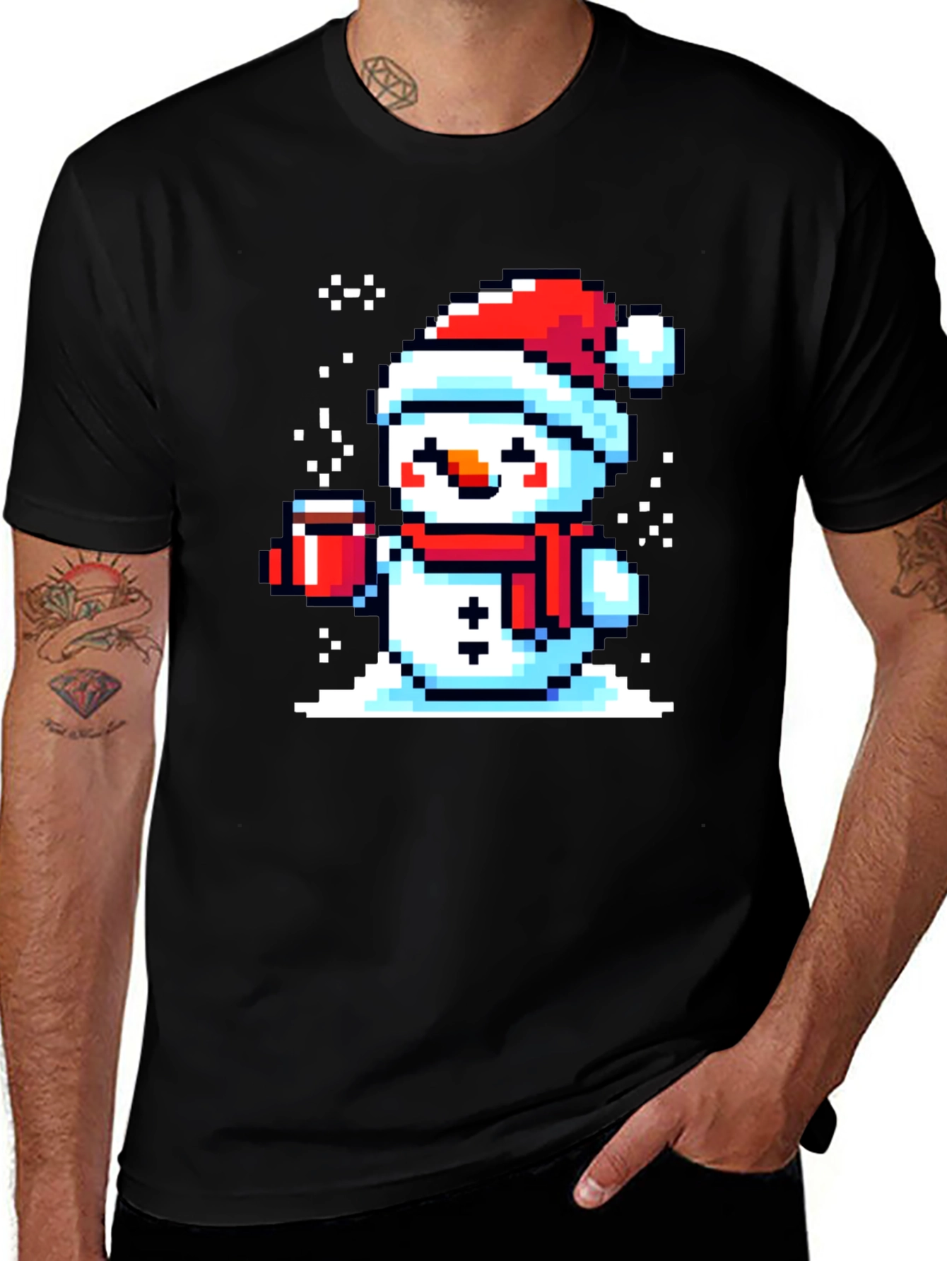 Pixel Snowman T-Shirt - Festive Holiday Style