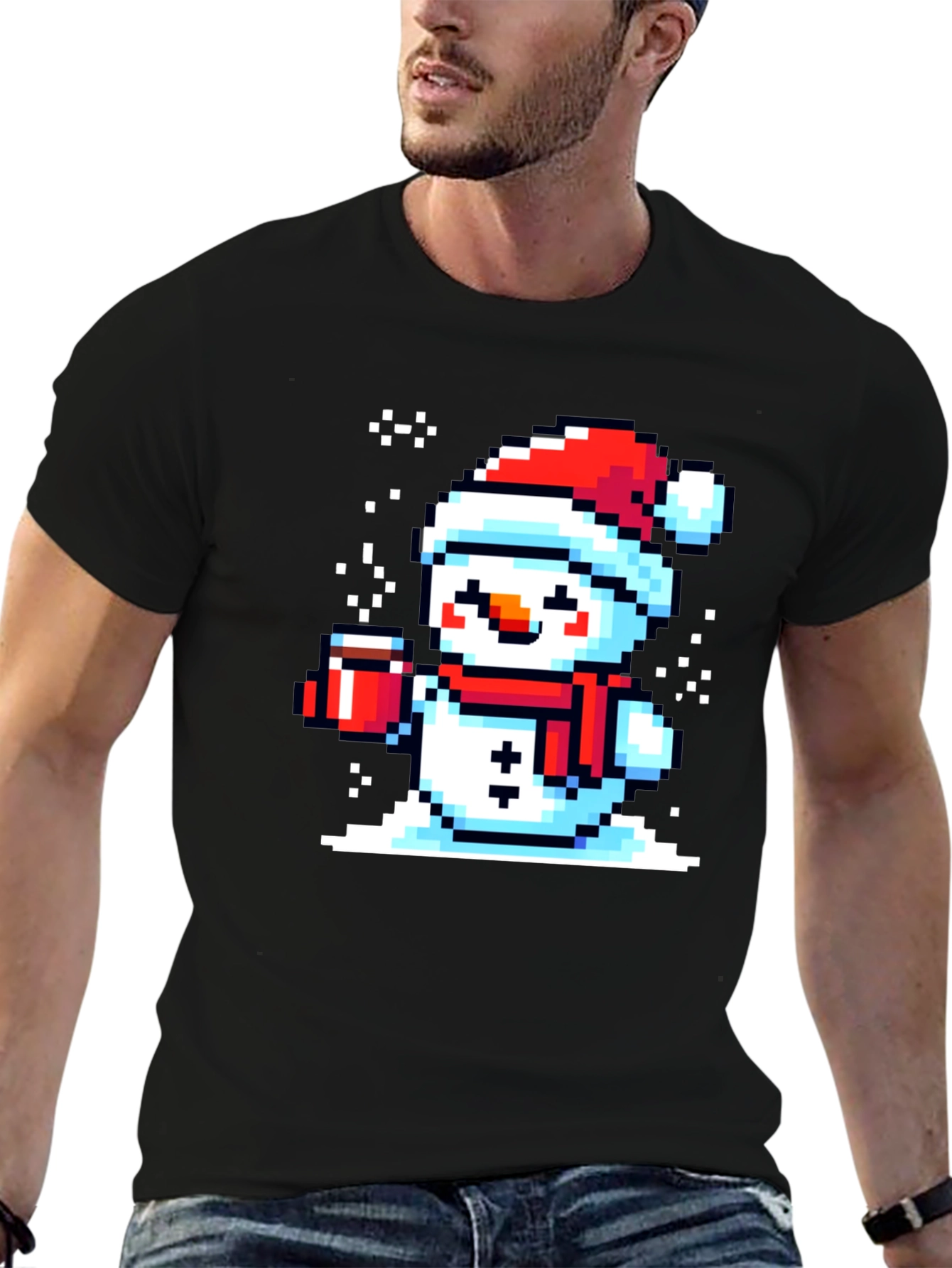 Pixel Snowman T-Shirt - Festive Holiday Style