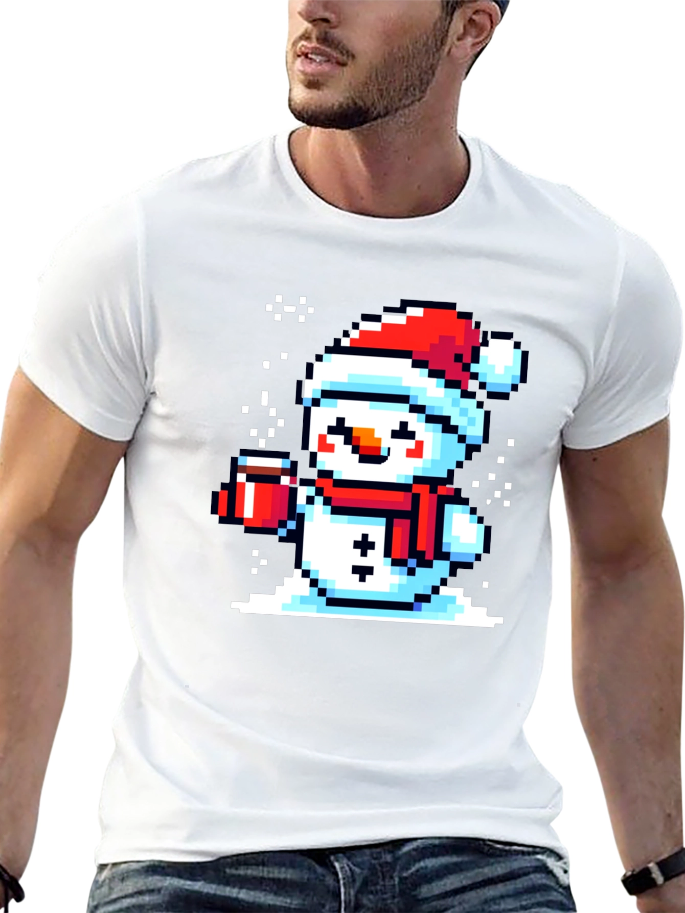 Pixel Snowman T-Shirt - Festive Holiday Style