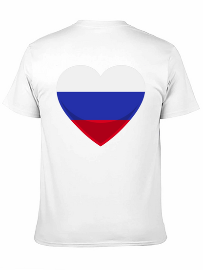 Russian Flag Heart Graphic Tee - Black Cotton T-Shirt