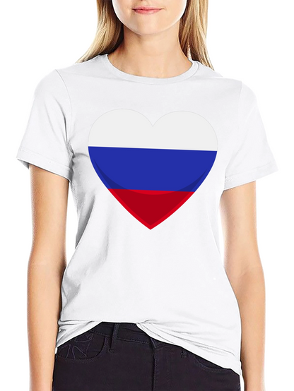 Russian Flag Heart Graphic Tee - Black Cotton T-Shirt