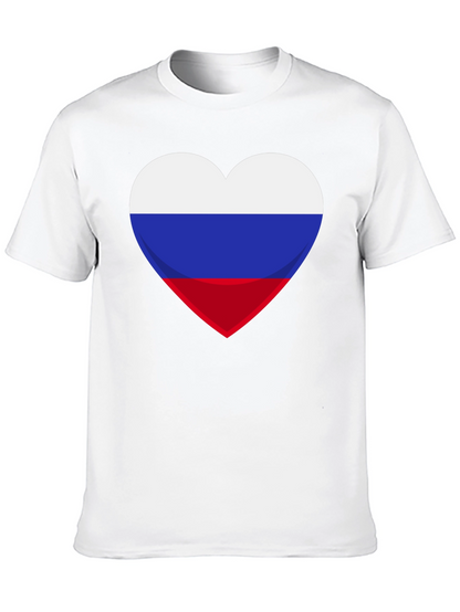 Russian Flag Heart Graphic Tee - Black Cotton T-Shirt